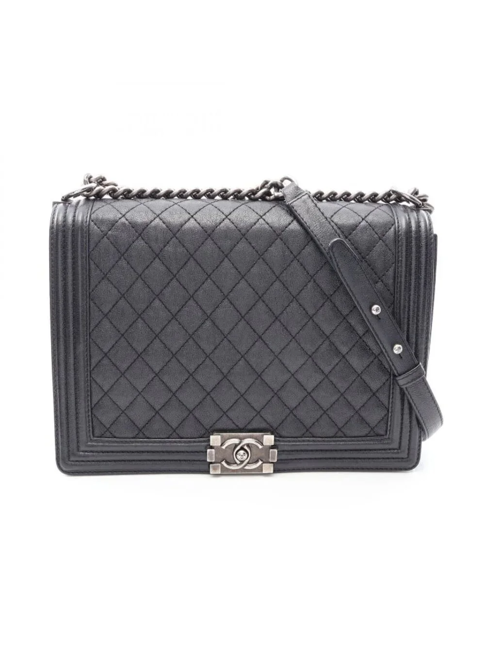 Chanel Shoulder Bag Boy Black Caviar Leather Boy Chain